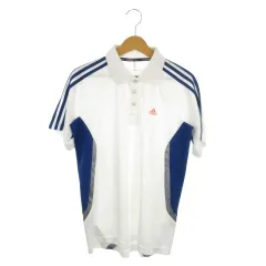 アディダス adidas ポロシャツ スポーツ M 白 ホワイト 半袖 3本ライン 切り替えデザイン /MN23 ■GY58