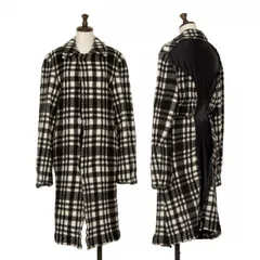 コムデギャルソンCOMME des GARCONS バックストレッチ切替縮絨チェックコート 黒白S