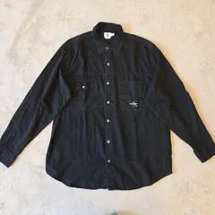 【Calvin Klein Jeans】CKロゴ刺繍 長袖デニムシャツ ／Lサイズ 黒 100%コットン 香港製 オーバーサイズ