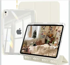 ★JKSML iPad Air 11インチ ケース M3/M2 (2025/2024) / iPad Air 第5世代 (2022) / 第4世代 (2020) ケース 10.9インチ 取り外し可能な透明 ペン収納 耐衝撃 三つ折り  (ホワイト)