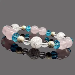 恋愛に関する望みを叶える  天然石 クラック水晶 ローズクォーツ デザインブレスレット ：D1-52