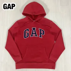 【良好】OLD GAP 〜00s ギャップ ビッグロゴ 裏起毛 プルオーバーパーカー XS レッド 赤 ワッペン 着丈62cm 肩幅47cm 身幅(脇下)51cm 袖丈57cm【古着】