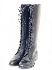 cava cava サヴァサヴァ レースアップ ロングブーツ 編み上げ size22.5/黒  ■■ レディース