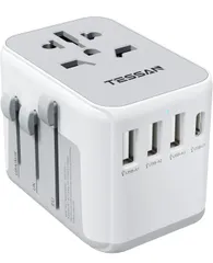 ★海外 変換プラグ TESSAN コンセント変換プラグ 全世界対応 変換器 A/BF/O/Cタイプ 3つUSB-Aと１つUSB-Cポート付き ヨーロッパ/韓国/イギリス/アメリカ/オーストラリア/中国などの国に対応 海外旅行用便利グッズ トラベルグッズ