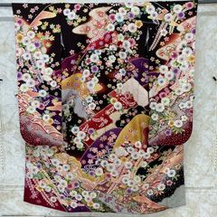 美品】辻が花 紫 ボルドー 振袖 成人式 結婚式 正絹 セレモニー 清楚系 