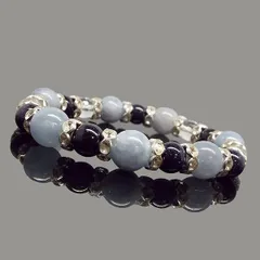 強力に願いを叶える　天然石 ブルーゴールドストーン アクアマリン デザインブレスレット ：D1-48