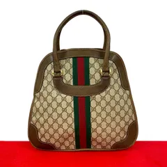 極 美品 GUCCI グッチ オールドグッチ ヴィンテージ シェリーライン GG ロゴ レザー ハンドバッグ ミニ ボストンバッグ ブラウン 1065c