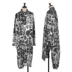 エルメス XS シルク100%スカーフ シャツワンピース 34 モノトーン 黒白