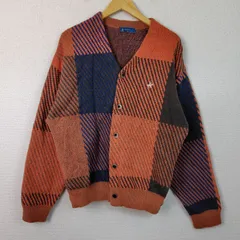 BEVERLY HILLS POLO CLUB ビバリーヒルズポロクラブ ニット カーディガン 総柄 オレンジ LLサイズ メンズ 古着 アメカジ ストリート