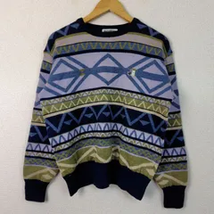 Black & White ブラックアンドホワイト ニット 総柄 パープル Lサイズ メンズ 古着 レトロ アメカジ ストリート