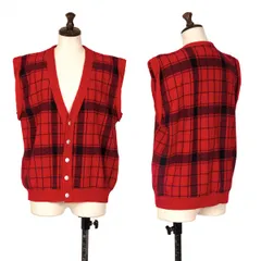 ワイズY's チェックジャガードニットカーディガンベスト 赤黒M位