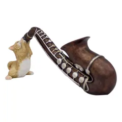 マスコット ネコ サックス 置物 （ オブジェ アニマル ねこ 猫 ミニ ガーデニング ディスプレイ 動物 かわいい 雑貨 小物 オーナメント 玄関 デスク周り ）