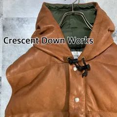 USA製 Crescent Down Works クレセントダウンワークス オールレザー ダウンベスト フーディ ブラウン S