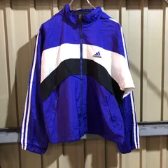 1811 adidas ナイロンジャケット パープル ホワイト ブラック S アディダス フルジップ ワンポイント 刺繍ロゴ スポーツ 90s 古着卸 アメリカ仕入