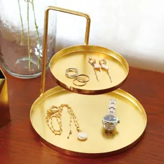 in bloom ツーレイヤートレー アクセサリー 真鍮風 （ トレー インブルーム 小物入れ 2段 アクセサリートレー トレイ アクセサリートレイ 収納 ディスプレイ 指輪 ピアス 眼鏡 時計 イヤリング ネックレス おしゃれ 卓上 小物置き ）