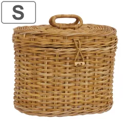 バスケット アラログ フタ付きオーバルバスケット Ｓ ラタン （ かご 収納 皮付き カゴ 天然素材 アジアン雑貨 ハンドメイド 収納かご 藤 小物収納 手編み 小物入れ おしゃれ インテリア 見せる収納 メイクボックス ）