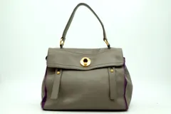 イヴ サンローラン ミューズ トゥー ショルダー ハンドバッグ レザー グレー パープル Yves Saint Laurent 5339h
