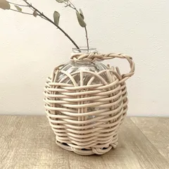 花瓶 ヴァス フェイクPE 柳フラワーベース つぼみ型 （ 花ビン 花びん 花器 ベース フラワーベース フラワー 花 飾る 花入れ ガラス ガラス製 クリア 透明 おしゃれ 洗える 天然素材風 持ち手付き 一輪挿し ）