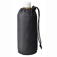ペットボトルカバー 500ml用 水玉 ブラック （ ペットボトルケース ペットボトルホルダー 保温 保冷 0.5L ボトルカバー ボトルホルダー ストラップ付 ドット柄 黒 ）