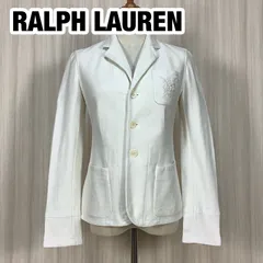 【美品】RALPH LAUREN ラルフローレン コットン テーラードジャケット ブレザー サイズ9  ホワイト 白 刺繍ロゴ 着丈59cm 肩幅38cm 身幅(脇下)39c 袖丈60cm【古着】