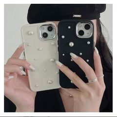 펄! iPhone17 케이스 세련된 iphone 케이스 iphone16 커버 스마트 폰 케이스 iPhone15 케이스 iPhone14 커버 iPhone13 Pro Max 케이스 아이폰 15 케이스 블랙 화이트 shoujike54