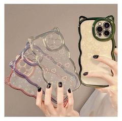 iPhone17Pro 케이스 iPhone16 케이스 귀여운 하트 클리어 투명 웨이브 고양이 귀 추악 그린 실버 iphone 케이스 iPhone Pro Max 케이스 아이폰 14 케이스 shoujike63