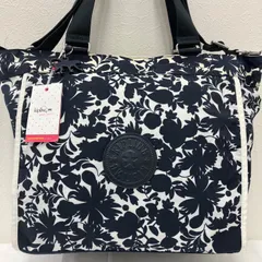 9385　KIPLING　キプリング　2way　トートバッグ　ハンドバッグ　ショルダーバッグ　タグ付き　チャーム付き　モンキー　ゴリラ　大きめ　大容量　レディース　軽量　カジュアル　花柄　ネイビー　紺　New Shopper L　Blue Flower Tf