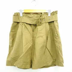 ザラウーマン ZARA WOMAN パンツ ボトムス ハーフ ベルト 無地 シンプル ひざ丈 麻 リネン L カーキ 深緑 /MT21