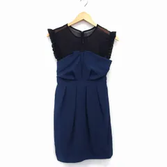 リミットレスラグジュアリー LIMITLESS LUXURY ワンピース Aライン 膝上 丸首 ノースリーブ シースルー 切替 無地 シンプル フリル タック 38 ブラック 黒 ネイビー 紺 /HT9