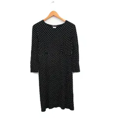 アニエスベー agnes b. ワンピース 長袖 膝丈 ドット 2 ブラック 黒 /KT8