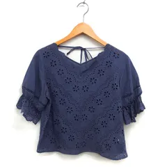 ジルバイジルスチュアート JILL by JILLSTUART レース ブラウス リボン コットン 綿 スカラップネック 透け感 五分袖 FR 紺 ネイビー /NT12のサムネイル