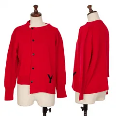 ワイズY's ワンポイントロゴアシンメトリーカーディガン 赤2