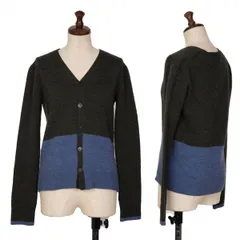 ワイズY's バイカラーウールニットカーディガン 深緑青2