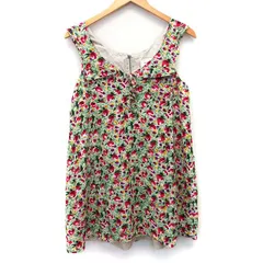 ジルスチュアート JILL STUART ワンピース チュニック ジャンパースカート Aライン ミニ 花柄 フリル リボン ノースリーブ Vネック S リーフグリーン 緑 /HT11