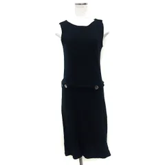 イエナ IENA ニット ワンピース フレア 膝下 無地 シンプル ベルト 切替リブ ノースリーブ 丸首 コットン 綿 ブラック 黒 /HT21