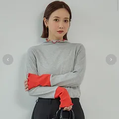 しまむら 田中里奈 テレコ配色袖プルオーバー 大きいサイズ 4L