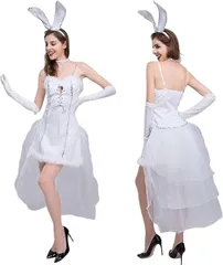 R-Dream バニーガール コスプレ ホワイト 白 ロンググローブ セット コスチューム 衣装 大きいサイズ メンズ 女装 男性 イースター ハロウィン 仮装 うさぎ かわいい (Mサイズ)