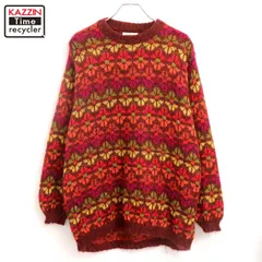 80s イタリア製 vintage ベネトン BENETTON 総柄 モヘア ニットセーター レディース 表記Sサイズ