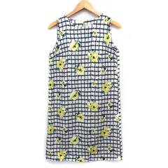 アンデミュウ Andemiu ワンピース Iライン 膝丈 花柄 格子柄 ノースリーブ 丸首 F アイボリー 白 /HT22