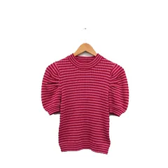 ジュエティ jouetie リブ ニット セーター 五分袖 ラメ ボーダー M ピンク /KT3