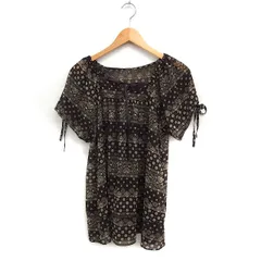 イノウェーブ innowave シアー 総柄 ブラウス 半袖 スクエアネック M ブラウン 茶 /FT34