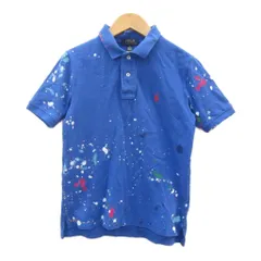ポロ ラルフローレン POLO RALPH LAUREN ポロシャツ 半袖 M 10-12 ブルー ペイント加工 ロゴ刺繍 /SY50 ■GY60 男の子