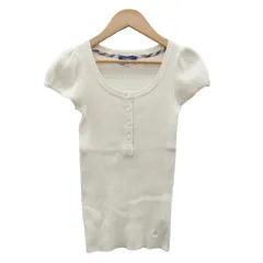 バーバリーブルーレーベル BURBERRY BLUE LABEL リブニット カットソー 38 M オフホワイト 半袖 ヘンリーネック FBF05-605-02 /SY56 ■GY60