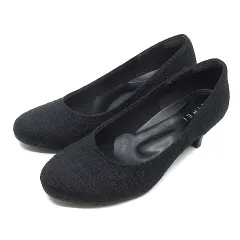 キレイ KiREi ツイード ラウンドトゥ パンプス ラメ ブラック 黒 23.5cm 3E 日本製