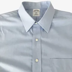 【15 1/2-32/33】Brooks Brothers(ブルックスブラザーズ) 346 レギュラーカラーシャツ  ブルー 無地 ノンアイロン 形態安定 コットン100% メンズL相当