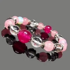 恋愛運と家庭円満の組み合わせ  天然石 BABY PINK デザインブレスレット ：D2-77