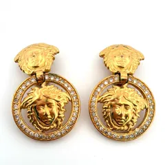 ジャンニヴェルサーチ GIANNI VERSACE メデューサ ラインストーン イヤリング ゴールド 鑑定済み 正規品