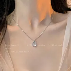 一粒 ラウンドストーン シルバー ネックレス 透明感 きれいめ 韓国フェミニン デート お呼ばれ 華奢 上品 清楚 大人可愛い 光沢感アクセ