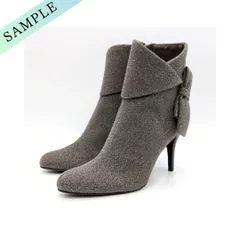 23.5cm/No.593/サンプル品（101334）/SEVEN TWELVE THIRTY/セヴン トゥエルヴ サーティ LovelyWalk リボンファブリックショートブーツ （オーク）