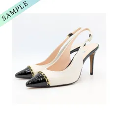 23.5cm/No.965/サンプル品(101338)/セヴン トゥエルヴ サーティ SEVEN TWELVE THIRTY チェーンアクセントバックベルトパンプス （ホワイトコンビ）